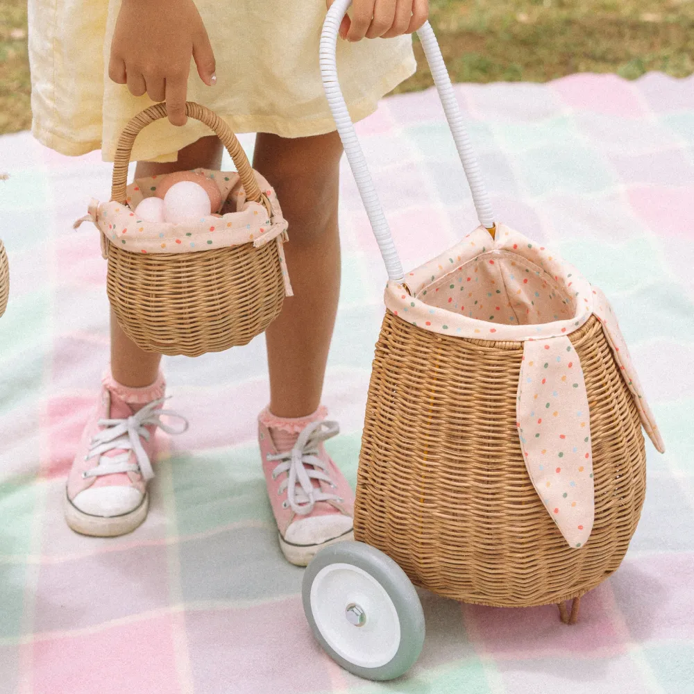 Olli Ella Rattan Bunny Luggy with Lining - Gumdrop Clearance
