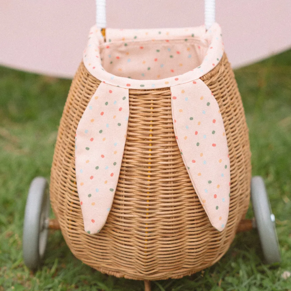 Olli Ella Rattan Bunny Luggy with Lining - Gumdrop Clearance