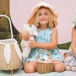 Olli Ella Rattan Bunny Luggy with Lining - Pansy Outlet