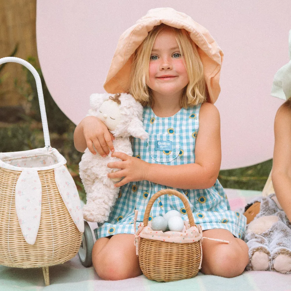 Olli Ella Rattan Bunny Luggy with Lining - Pansy Outlet
