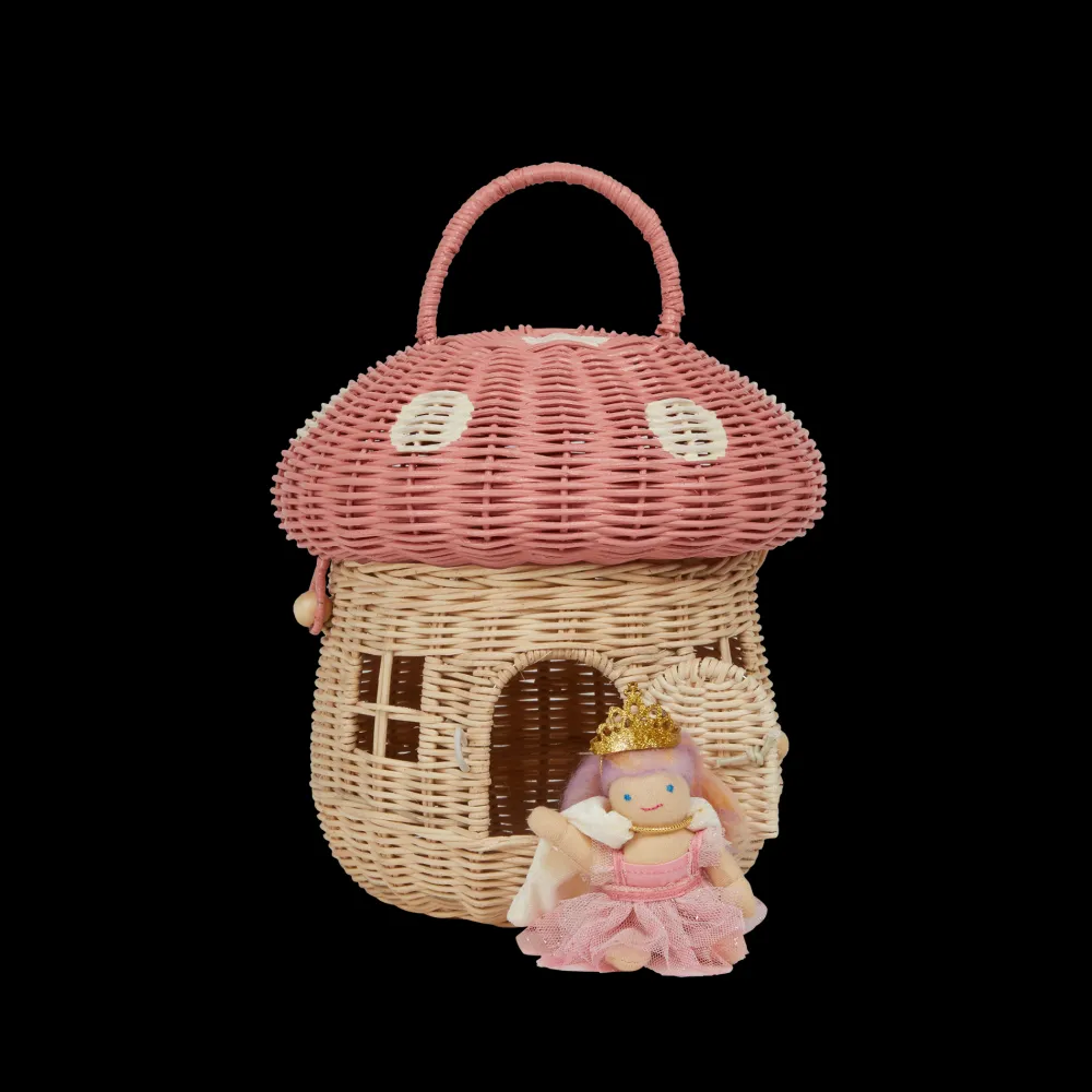 Olli Ella Rattan Mushroom Basket - Musk New