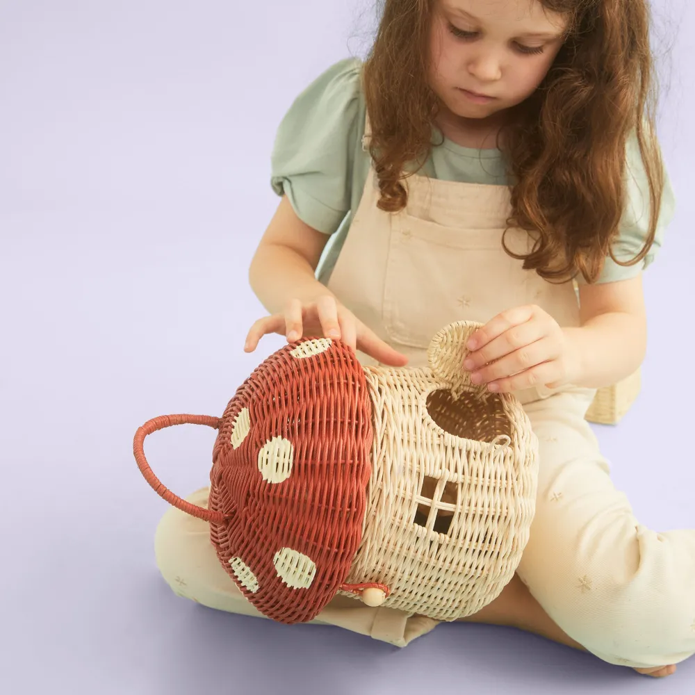 Olli Ella Rattan Mushroom Basket - Red Discount