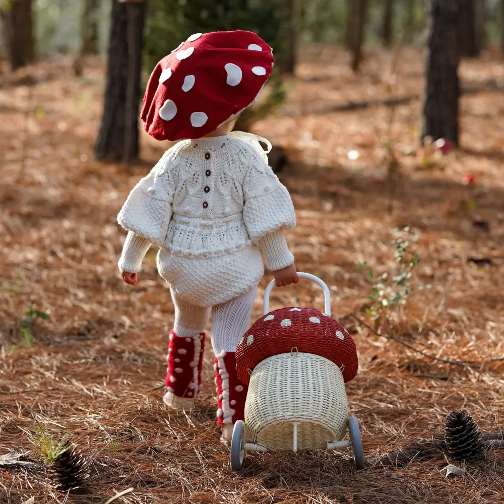 Olli Ella Rattan Mushroom Luggy - Red Clearance