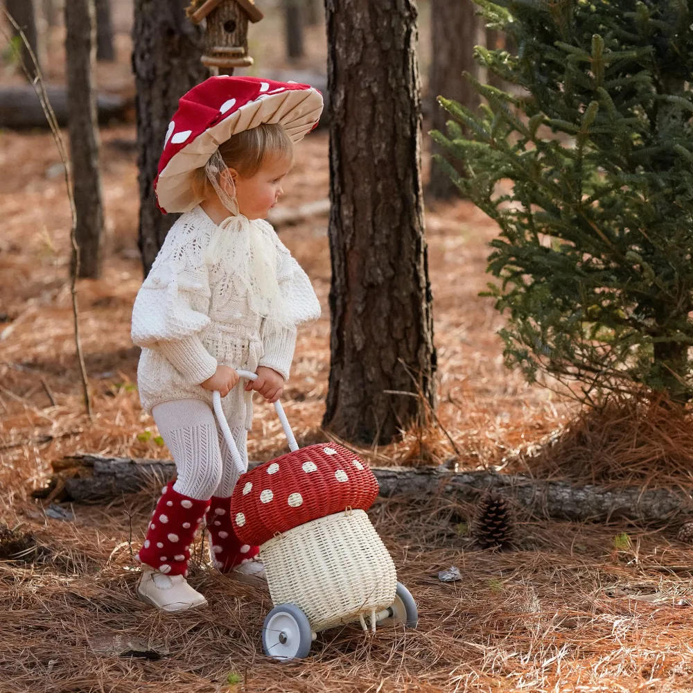 Olli Ella Rattan Mushroom Luggy - Red Clearance