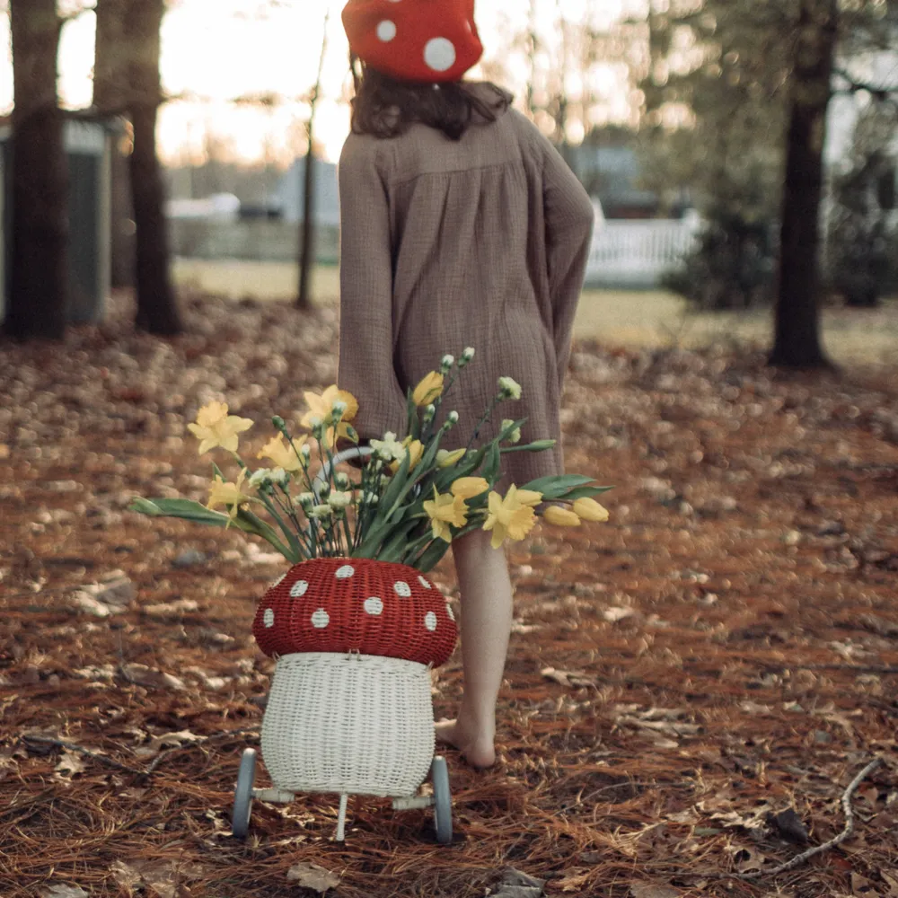Olli Ella Rattan Mushroom Luggy - Red Clearance