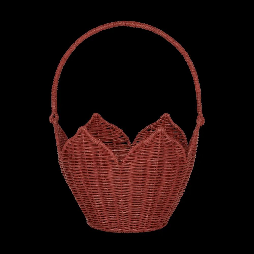 Olli Ella Rattan Poinsettia Carry Basket - Red