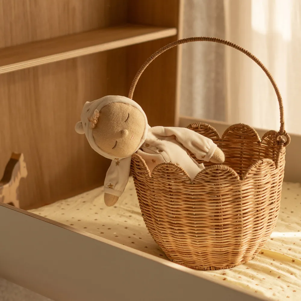 Olli Ella Rattan Tulip Carry Basket - Natural Hot
