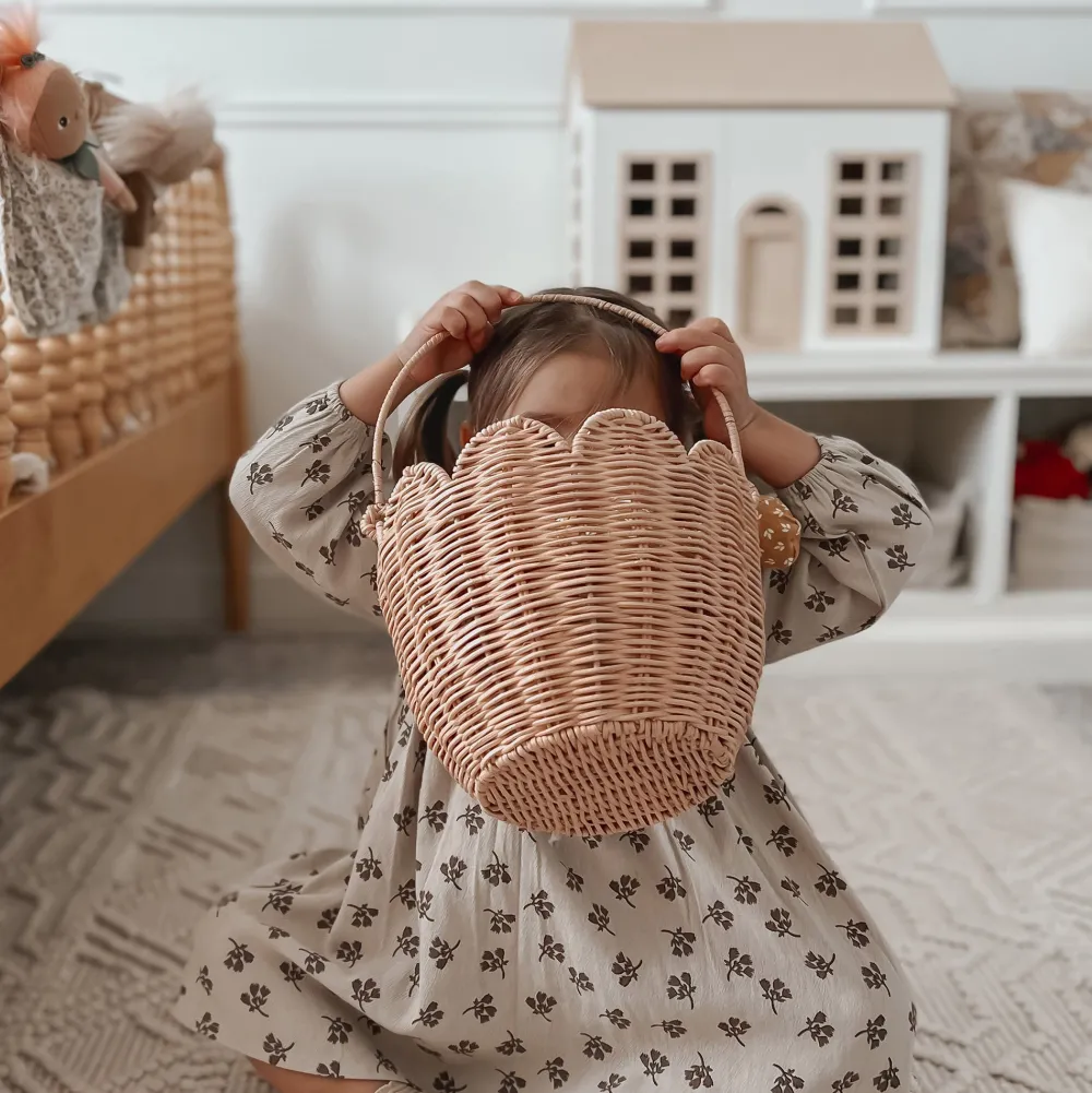 Olli Ella Rattan Tulip Carry Basket - Seashell Pink Online